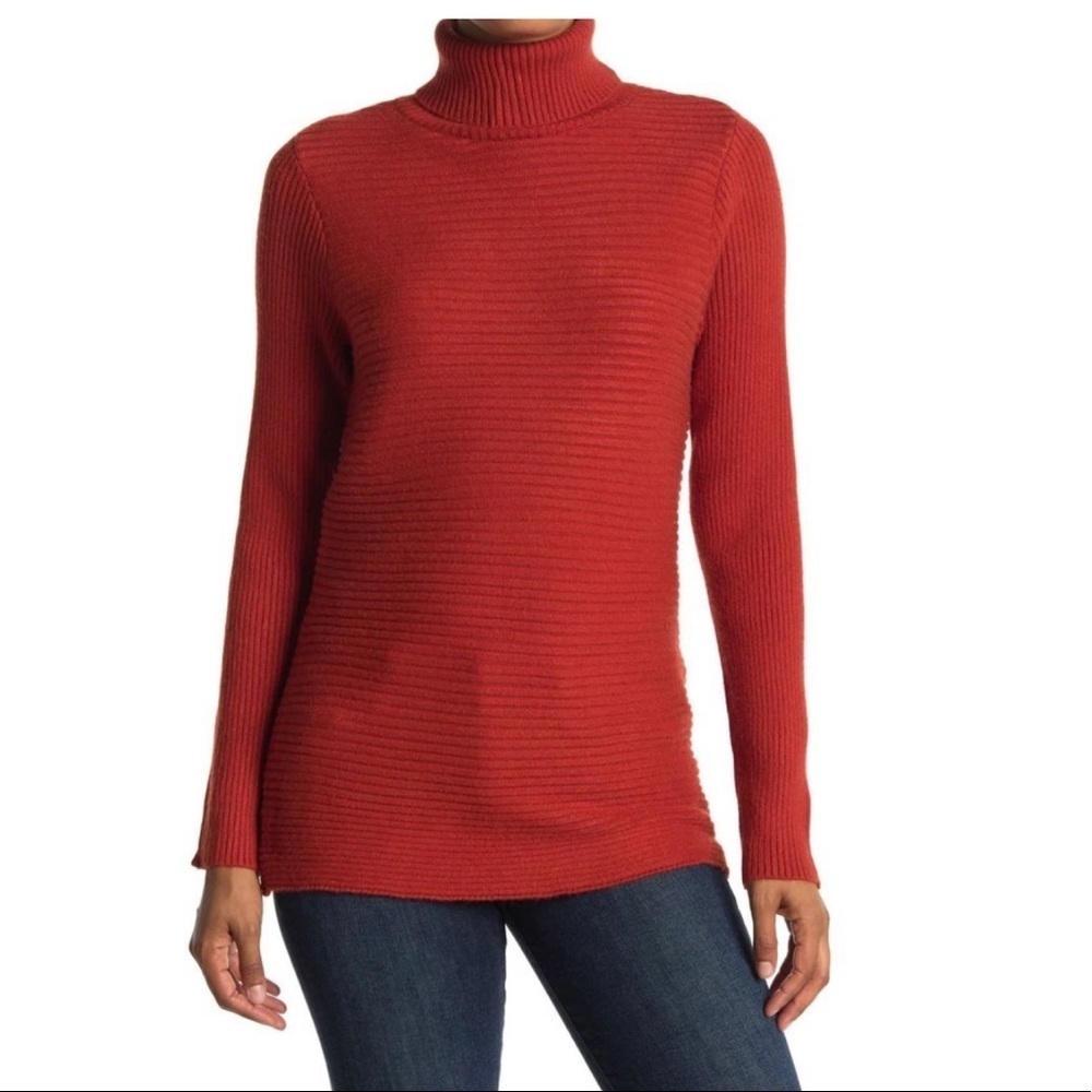 NWT Devotion by Cyrus Rust Ottoman Rib Knit Turtle Neck Tunic Sweater Small